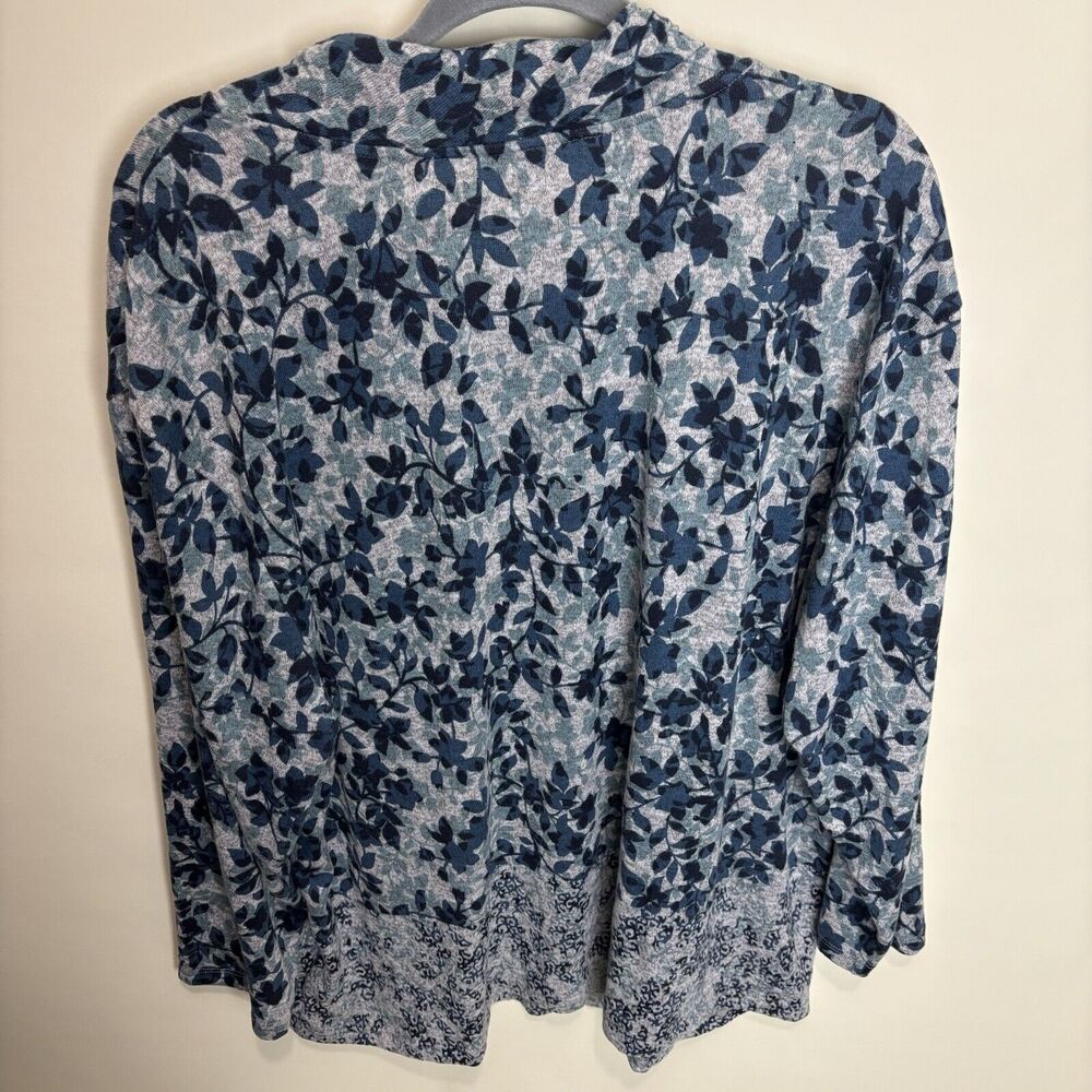 Zac and Rachel Womens 2x Tunic Top Cowl Neck Long Sleeve Blue Gray Mixed Floral - Picture 7 of 7